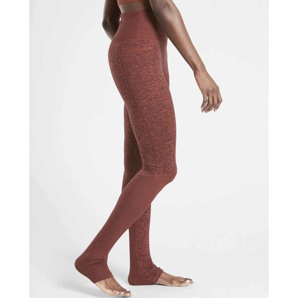 Athleta Size XS Exhale Heel Tight Leggings SoftLuxe Stash Pockets Maroon Heather